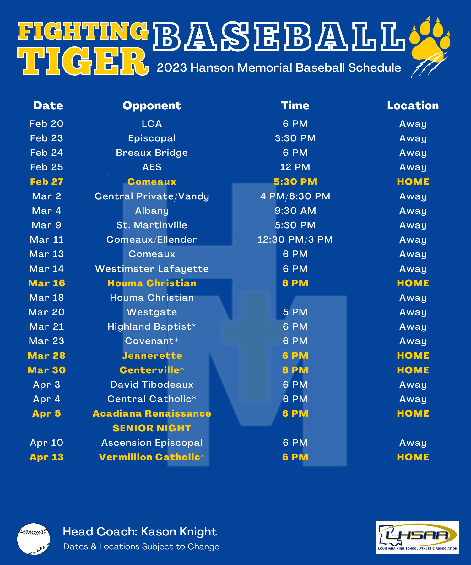 Baseball Hanson Memorial High School